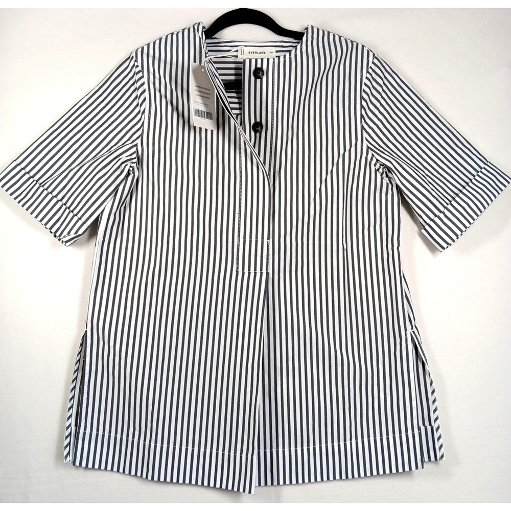 Everlane "The Boxy Oxford" Tunic womens Blue & White Stripe 4Button Size XXS